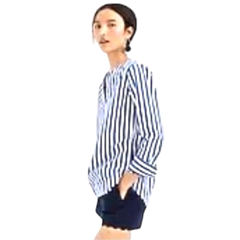 J.CREW Bold stripe blue white relaxed fit long sleeve cotton poplin Tunic top